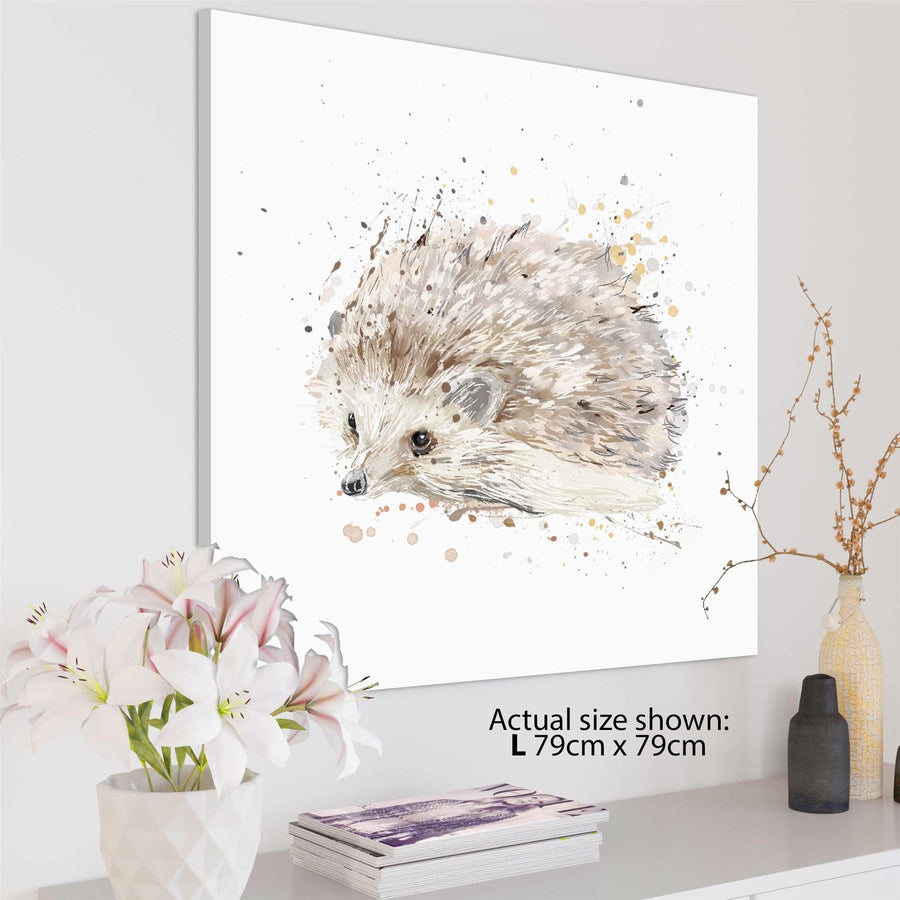 Hedgehog Canvas Wall Art Picture - Beige