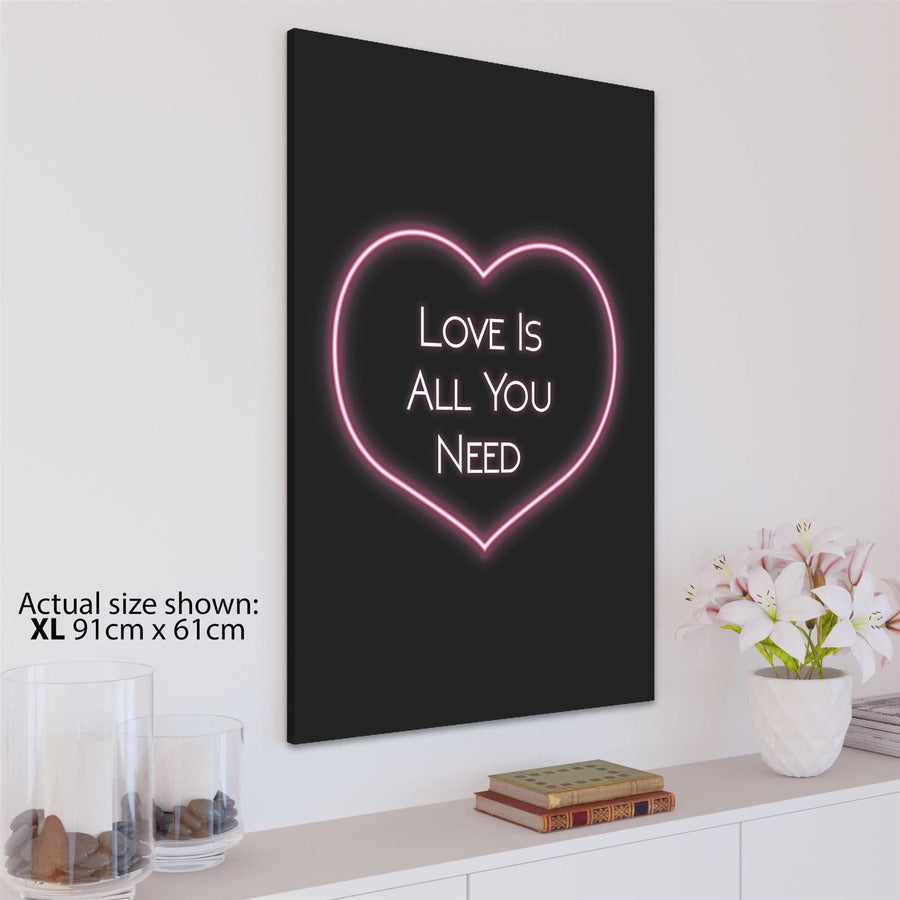 Love is All You Need Quote Word Art - Typography Canvas Print Pink Black