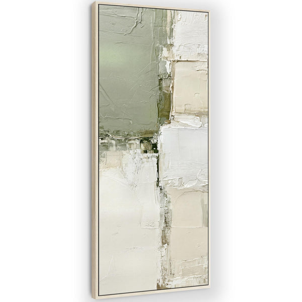Tall Abstract Hallway Wall Art - Framed Green Cream - for Hall