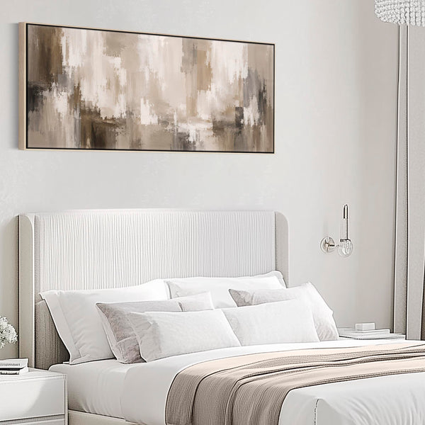 Bedroom Framed Wall Art Over the Bed - Nude Brown Cream Canvas
