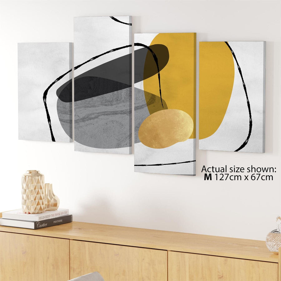 Abstract Mustard Yellow Grey Stones Design Canvas Art Pictures