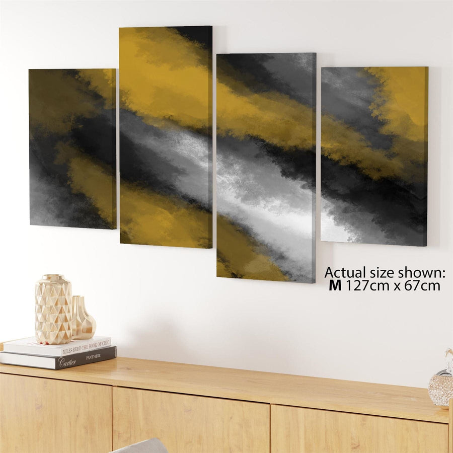 Abstract Mustard Yellow Grey Oil Paint Effect Canvas Art Prints