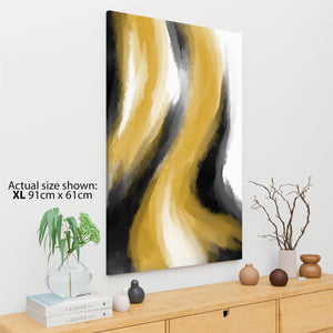 Abstract Black and White Yellow Watercolour Brushstrokes Canvas Wall Art Print