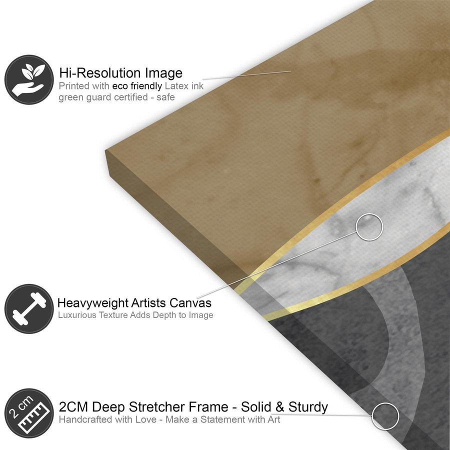 Abstract Grey Gold Stones Design Canvas Wall Art Print