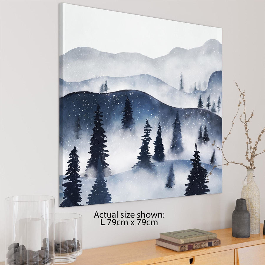 Trees and Mountains Landscape Canvas Art Pictures Blue Grey