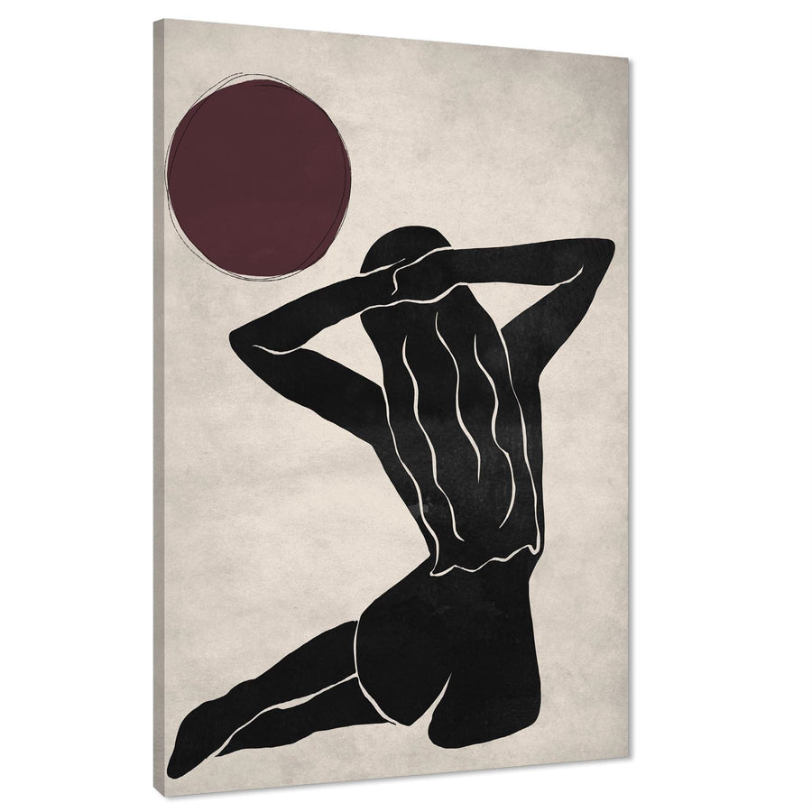 Maroon Figurative Sun Goddess Canvas Wall Art Picture