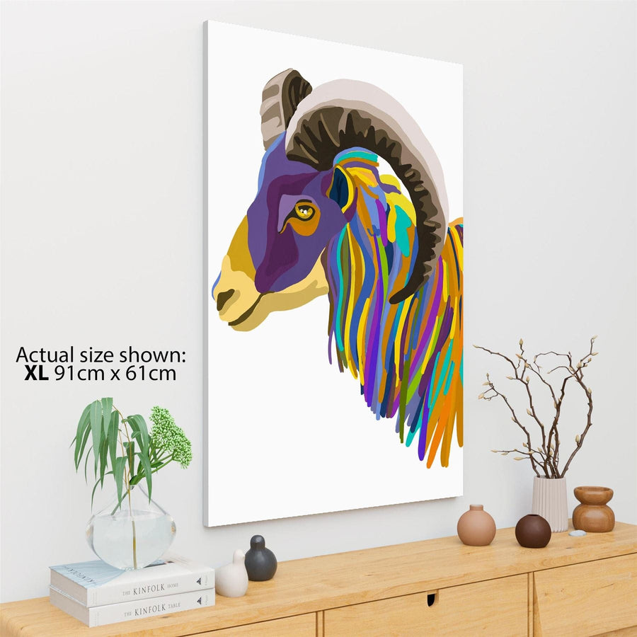 Horned Goat Canvas Wall Art Picture - Multi Coloured