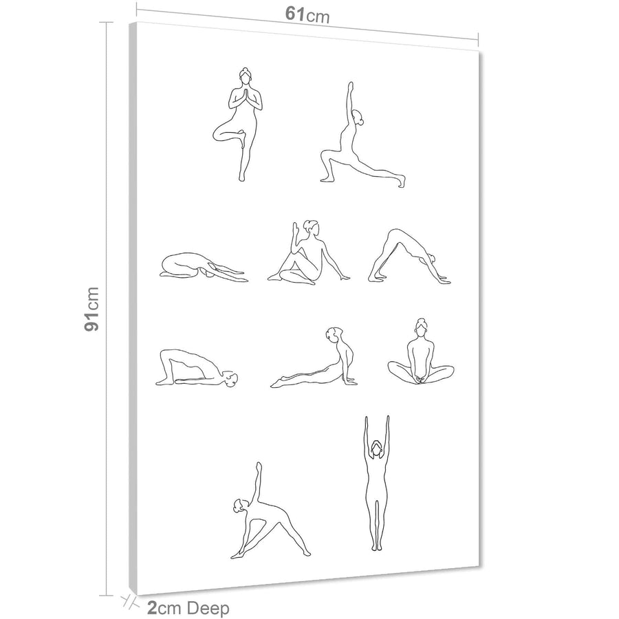 Black and White Figurative Yoga Poses Positions Canvas Art Prints