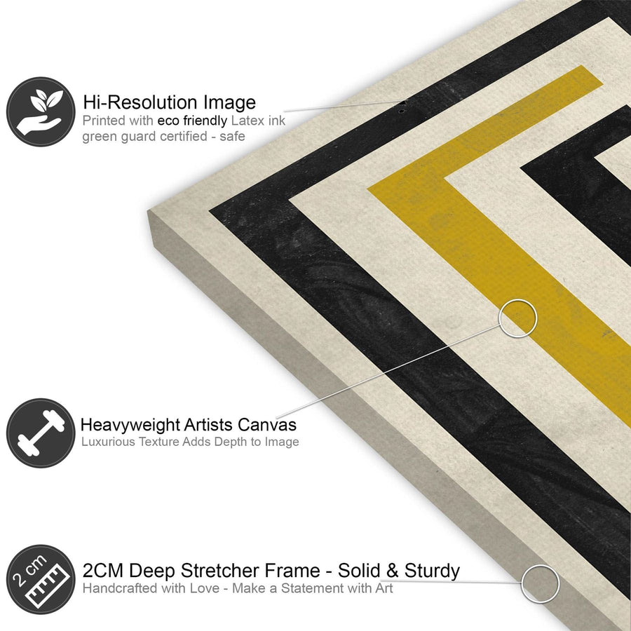Abstract Mustard Black and White Design Canvas Art Pictures