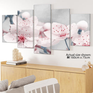 Pink Blue Flowers Floral Canvas Wall Art Print