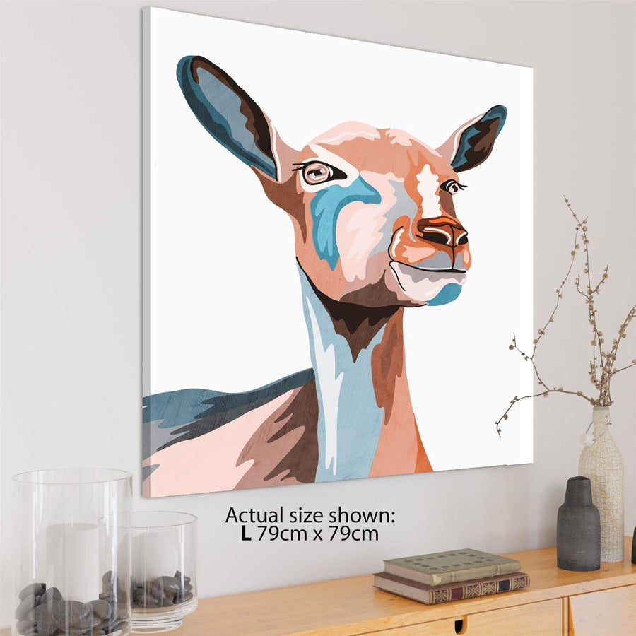 Goat Canvas Wall Art Print - Turquoise Coral