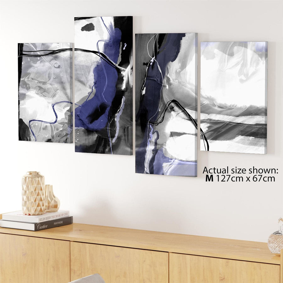 Abstract Blue Grey Artwork Framed Wall Art Picture