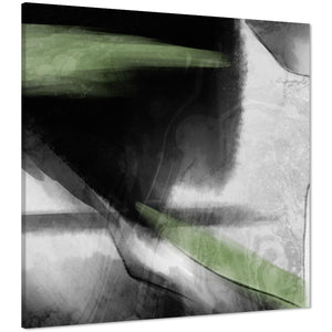 Abstract Black and White Sage Green Watercolour Canvas Art Pictures