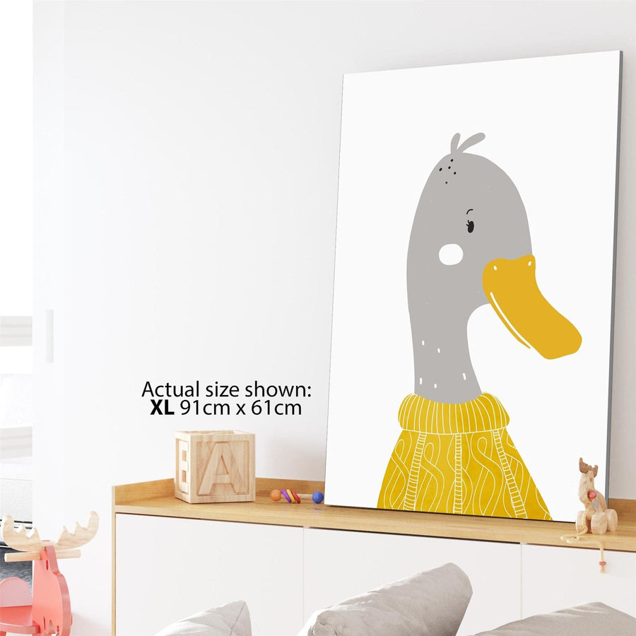 Duck Childrens - Nursery Canvas Art Prints Mustard Yellow Grey
