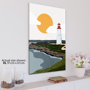 Red Coastline & Lighthouse Landscape Canvas Art Prints Mustard Green