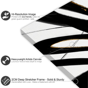 Abstract Black and White Yellow Swirls Brushstrokes Canvas Wall Art Picture