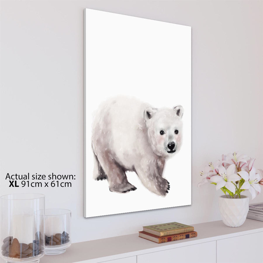 Baby Polar Bear Canvas Art Prints - Black and White Blush Pink