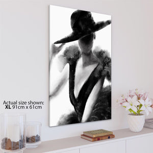 Brown Grey Fashion Canvas Art Prints Woman in Dress and Hat