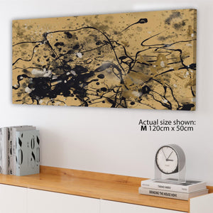 Abstract Light Brown Black Pollock Inspired Style Framed Wall Art Picture