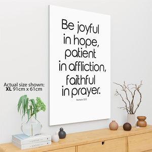 Be Joyful Bible Quote Word Art - Typography Canvas Print Black and White