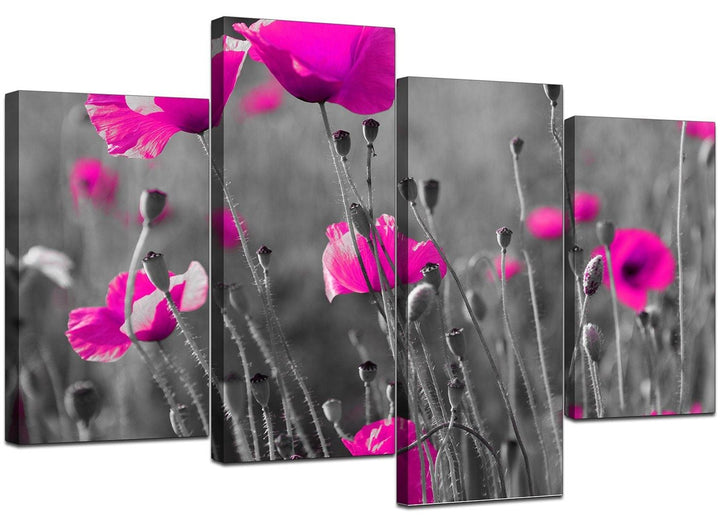 Large Pink Flowers Floral Black White Canvas Wall Art Pictures - 4137 - 127.5x67.5cm - 4137