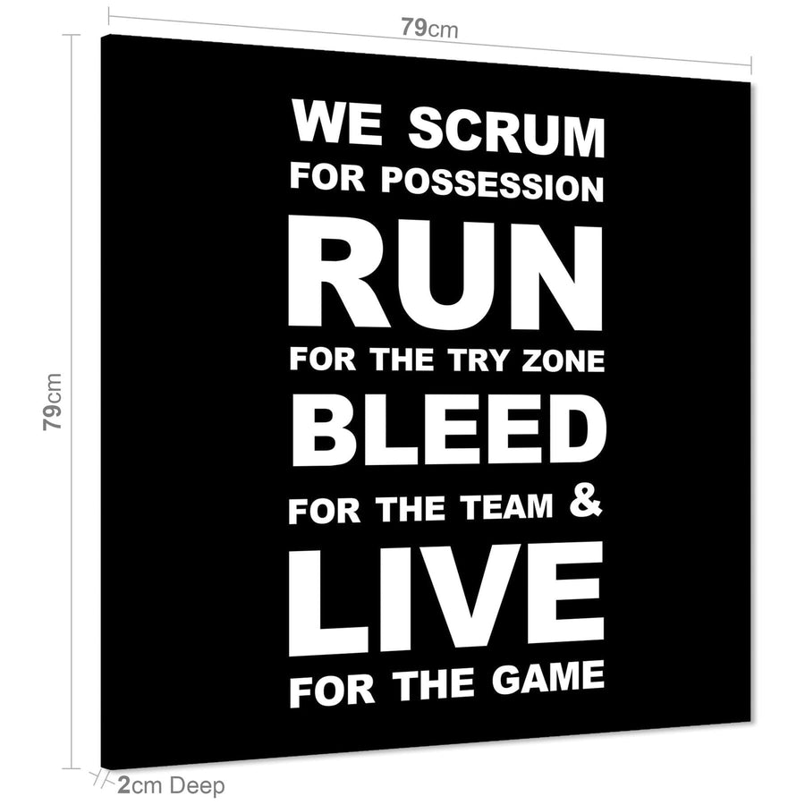 Rugby Quote Canvas Wall Art Print Black and White