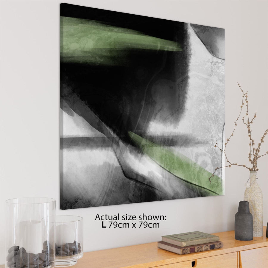 Abstract Black and White Sage Green Watercolour Canvas Art Pictures