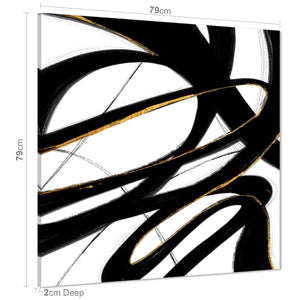 Abstract Black and White Yellow Swirls Brushstrokes Canvas Wall Art Picture