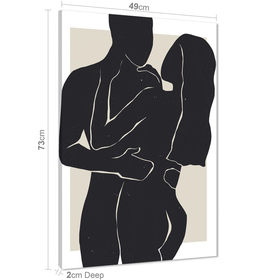 Abstract Black and White Lovers Bedroom Couple Canvas Art Pictures