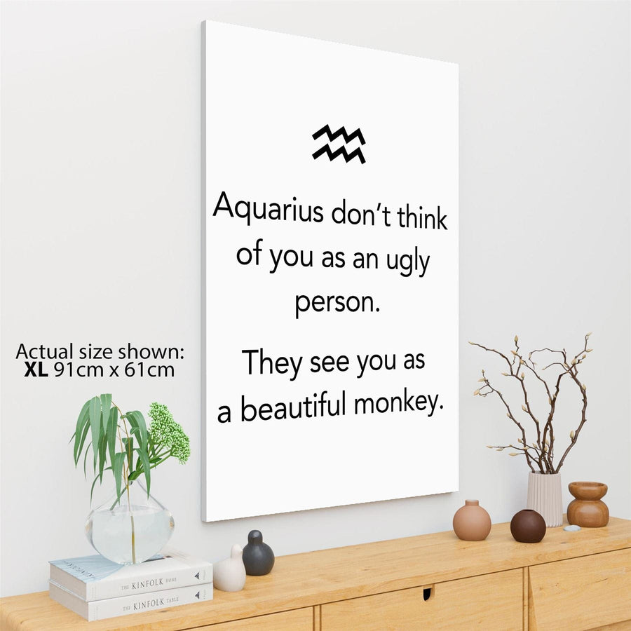Zodiac Quote Aquarius Framed Wall Art Picture  Black and White