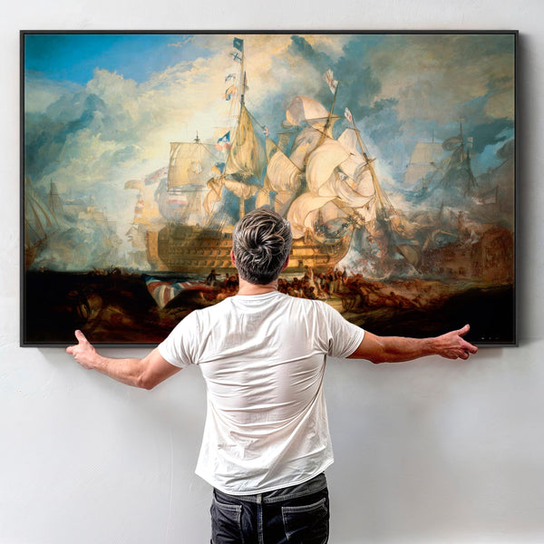 JMW Turner Framed Wall Art Canvas Print Battle of Trafalgar - Painting - Blue