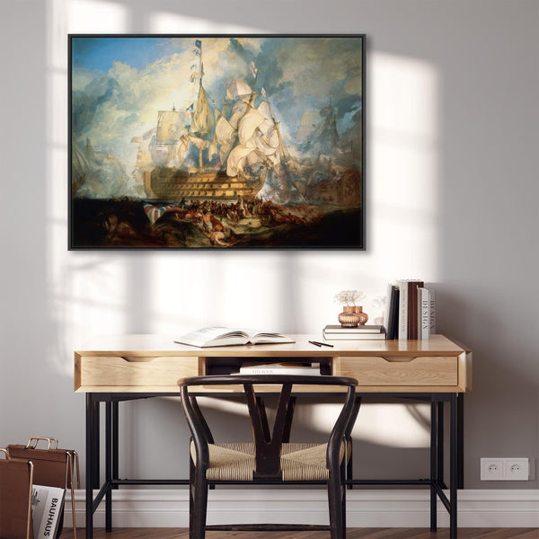 JMW Turner Framed Wall Art Canvas Print Battle of Trafalgar - Painting - Blue