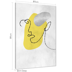 Abstract Yellow Silver Face Line Art Canvas Art Prints