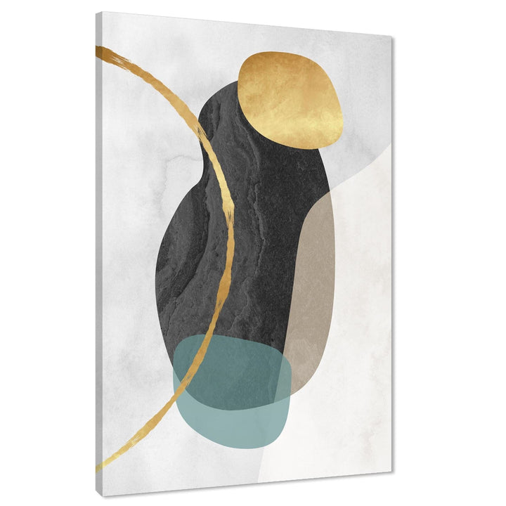 Abstract Teal Gold Stones Design Canvas Wall Art Picture - 11477