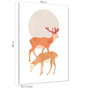 Deer at Sunset Canvas Wall Art Picture - Coral