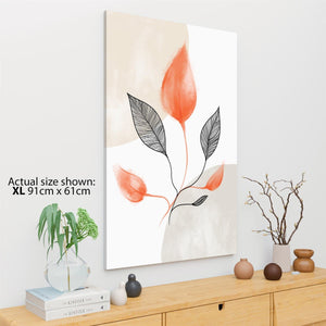 Coral Black Leaves Drawing Floral Canvas Wall Art Print