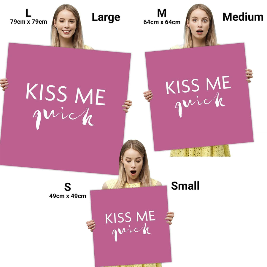 Kiss Me Quick Quote Word Art - Typography Canvas Print Pink White