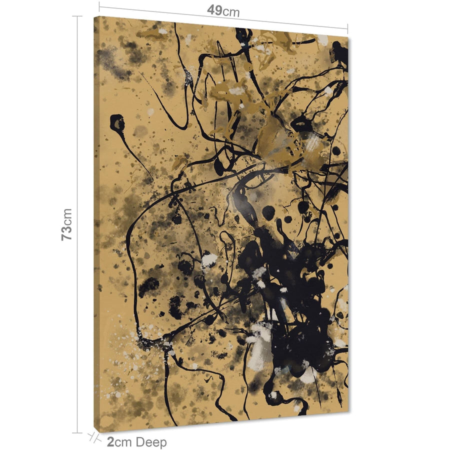 Abstract Light Brown Black Pollock Inspired Style Framed Wall Art Picture