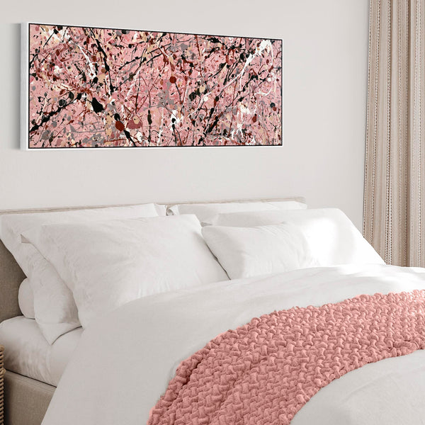 Pink Bedroom Wall Art Canvas - Framed Dusty Rose Print over Bed