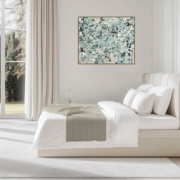 Bedroom Framed Canvas Green Abstract Jackson Pollock Inspired