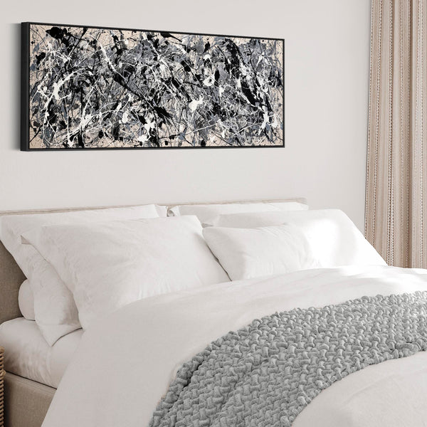 Wide Grey Bedroom Wall Art - Long Neutral over Bed Abstract