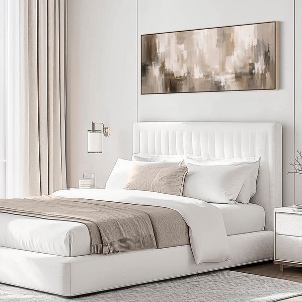 Bedroom Framed Wall Art Over the Bed - Nude Brown Cream Canvas