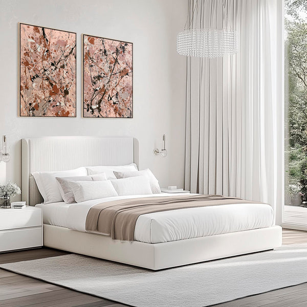 Bedroom Framed Wall Canvas Pair - Blush Pink Set of 2 over Bed