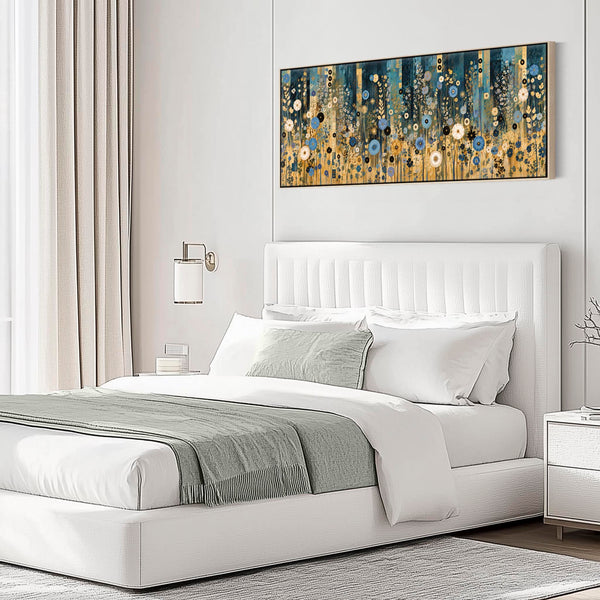 Wide Blue Cream Gustav Klimt inspired Over Bed Bedroom Canvas