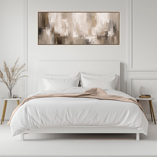 Bedroom Framed Wall Art Over the Bed - Nude Brown Cream Canvas