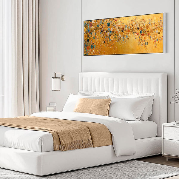 Wide Yellow Abstract Gustav Klimt inspired Kitchen Canvas Art