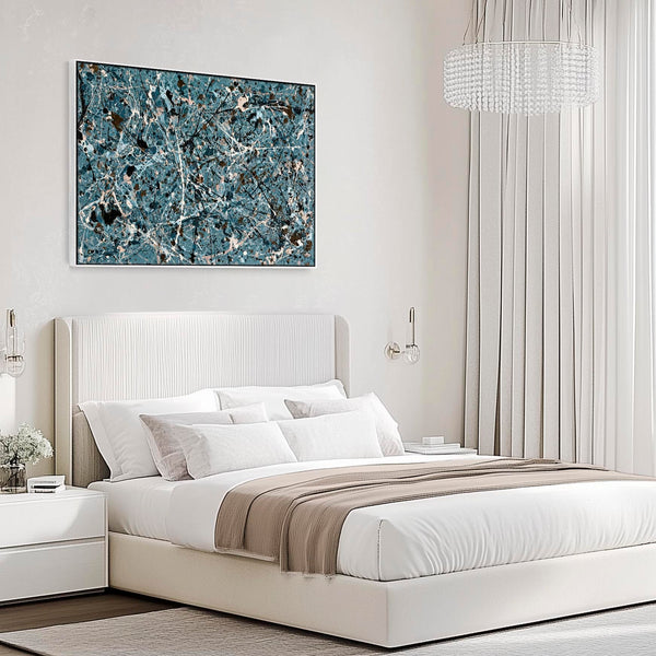 Extra Large Teal Cream Living Room over Sofa Framed Wall Art
