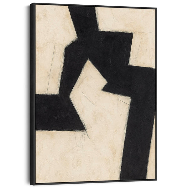 Beige Black Abstract Framed Artwork - Neutral Fracture