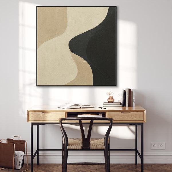 Beige Black Abstract Artwork Canvas Framed - Neutral Harmony