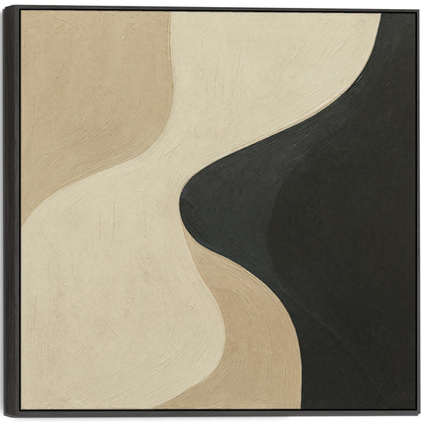 Beige Black Abstract Artwork Canvas Framed - Neutral Harmony